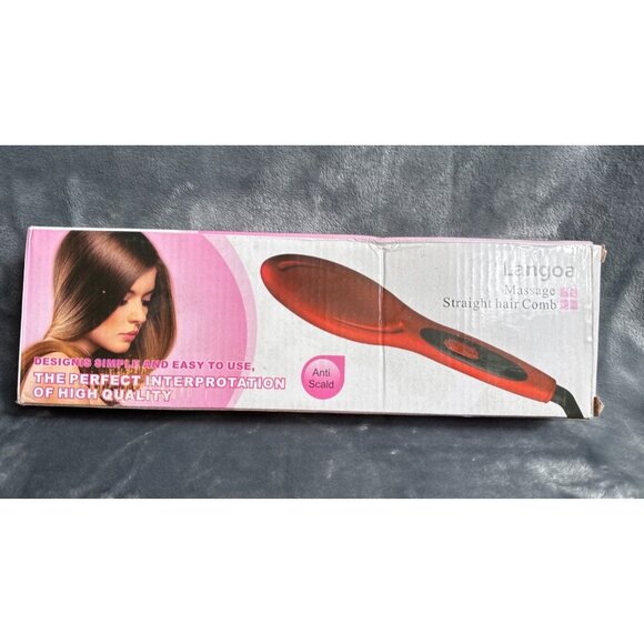 Langoa Other - Langoa Red Electric Hair Straightener Brush With Anti-Scald Massage Comb Design